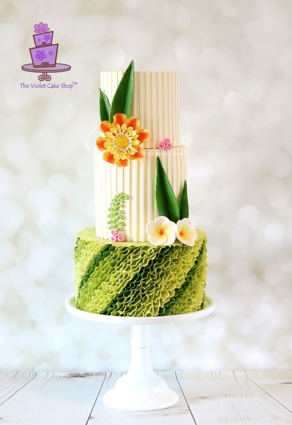 The Violet Cake Shop - Modern Tropical Wedding Cake - Stand Up Ruffles